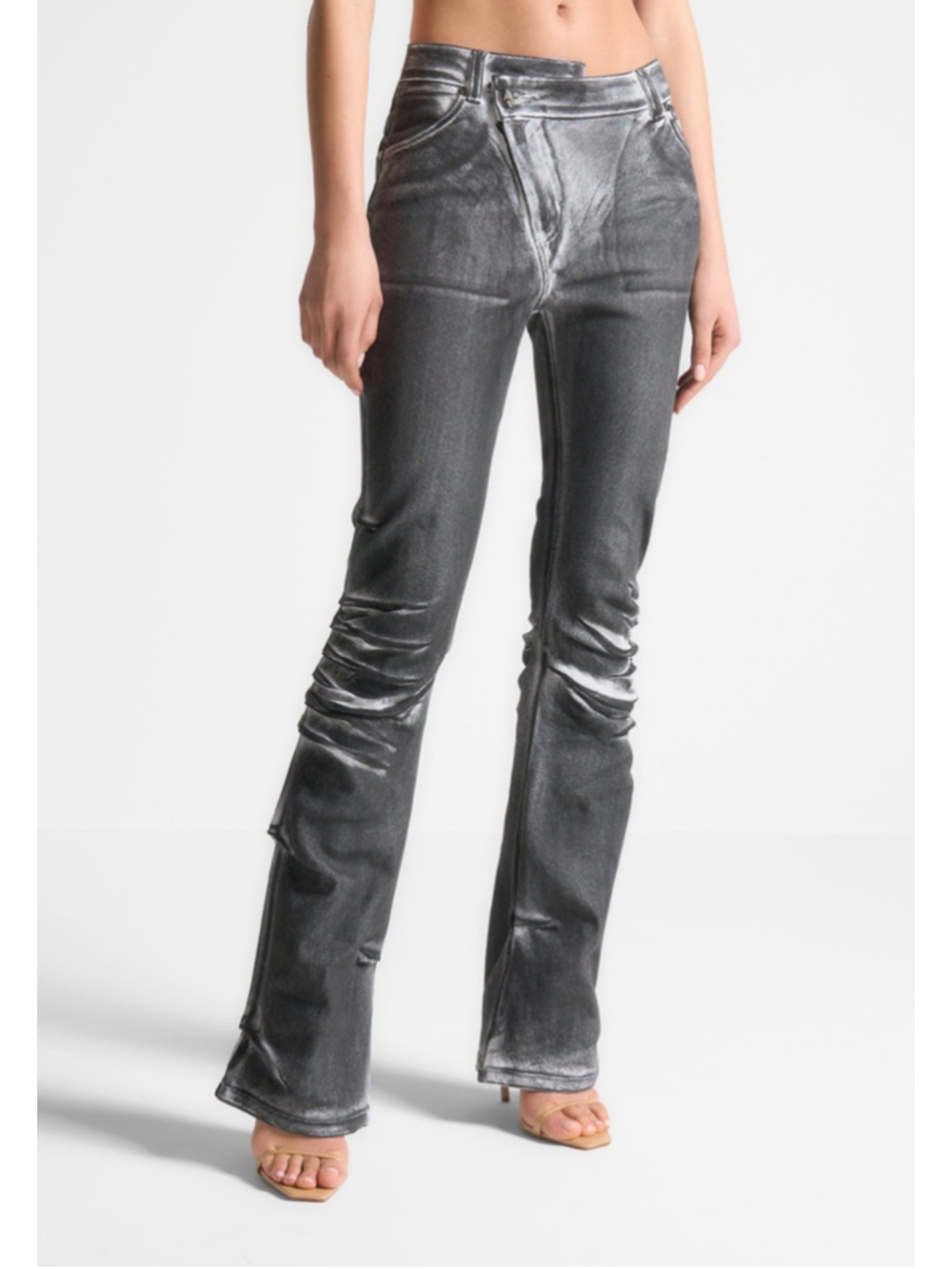 Manière De Voir Oil Print Tacked Fit And Flare Jeans - White/Grey‎ Sz 4